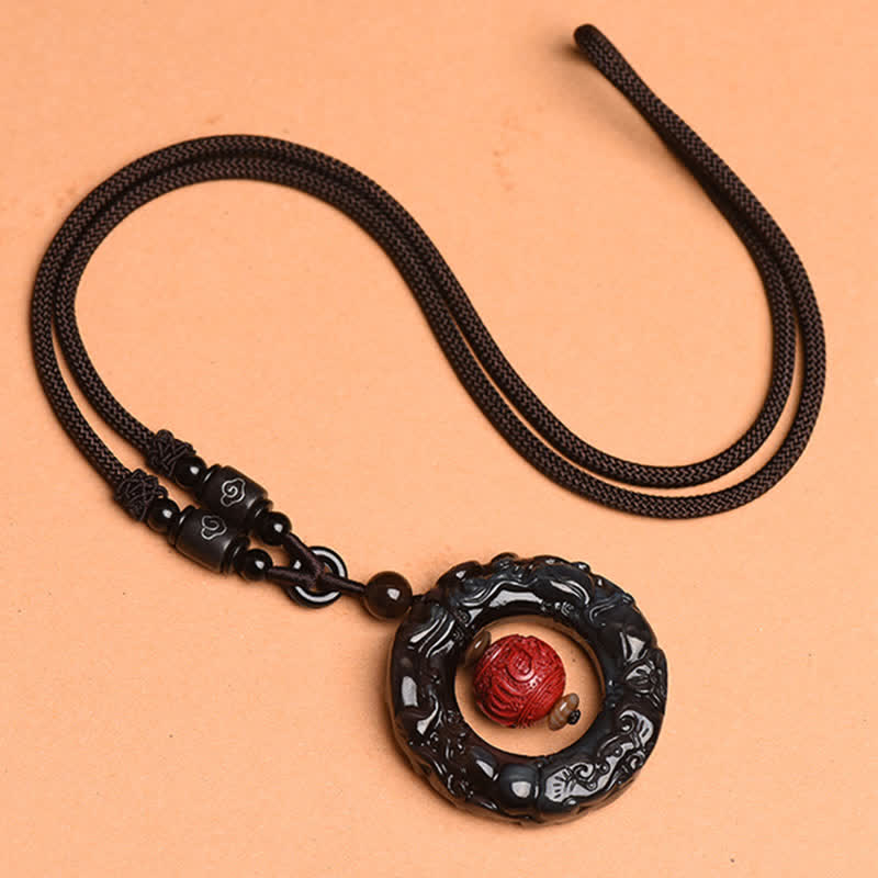 Buddha Stones FengShui Naturale Arcobaleno Ossidiana PiXiu Cinnabar Collana Pendente Guarigione - image 9