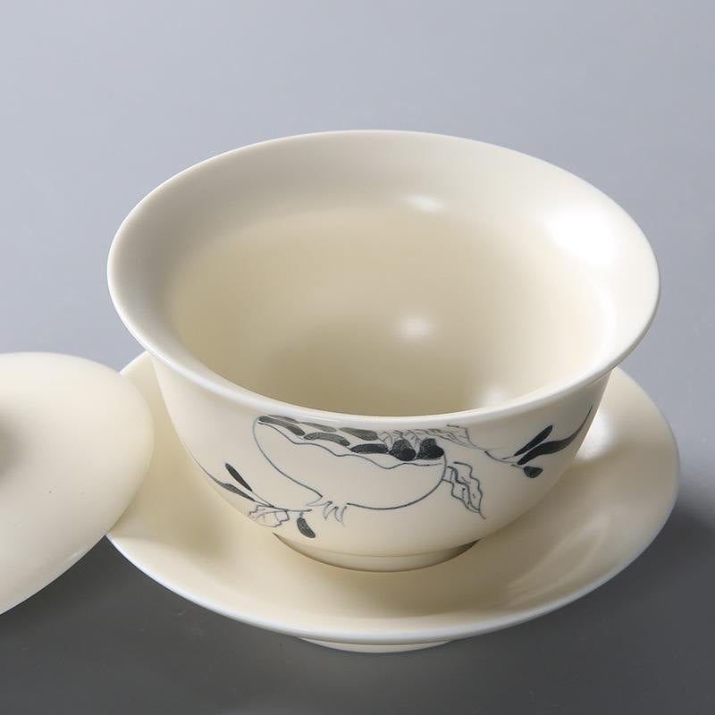 Buddha Stones dipinto a mano melograno ibisco pino loto ceramica gaiwan sancai tazza da tè kung fu tazza da tè e piattino con coperchio