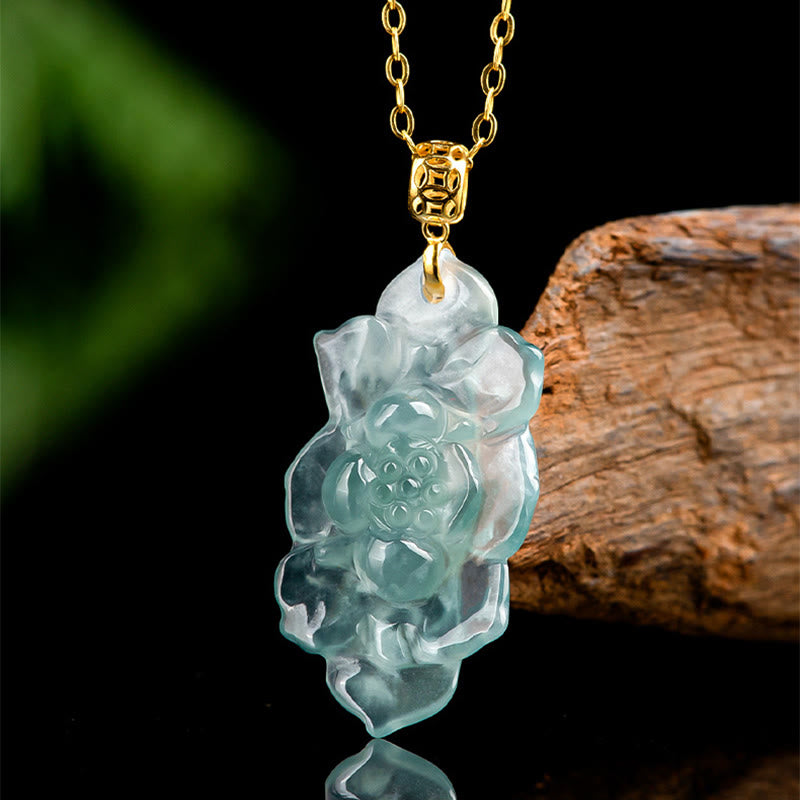 Collana con ciondolo in acciaio al titanio e catena in giada naturale con motivo a loto Buddha Stones - image 1