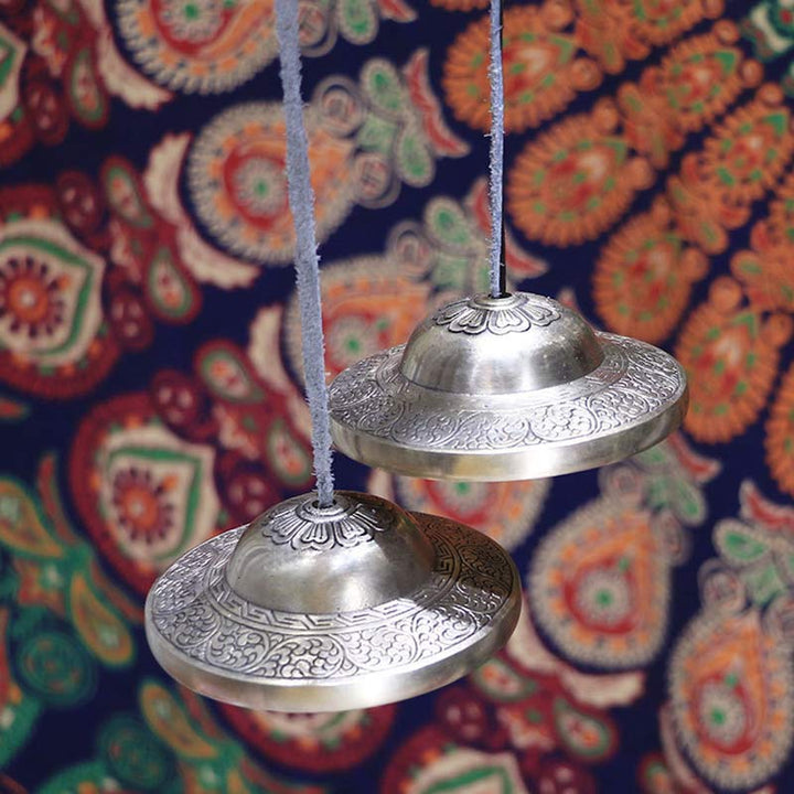Buddha Stones Campana Tingsha Tibetana Nuvola di Buon Auspicio Sei Vere Parole Rame Ricchezza Decorazione
