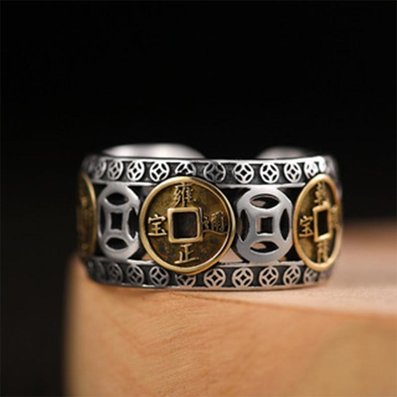 Anello regolabile con equilibrio di cinque monete dell'imperatore Buddha Stones - image 1