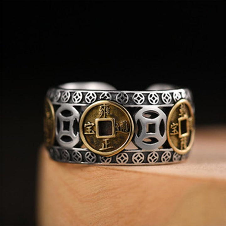 Anello regolabile con equilibrio di cinque monete dell'imperatore Buddha Stones - image 1