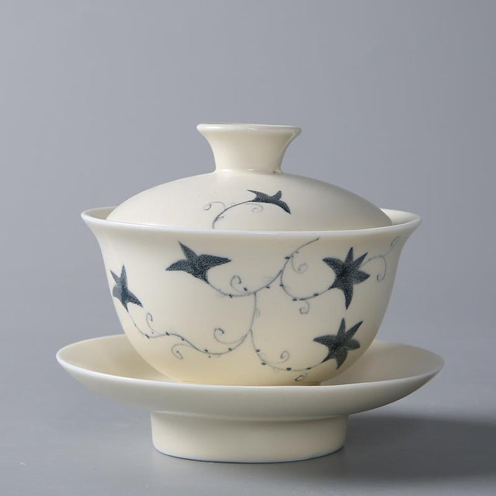 Buddha Stones dipinto a mano melograno ibisco pino loto ceramica gaiwan sancai tazza da tè kung fu tazza da tè e piattino con coperchio