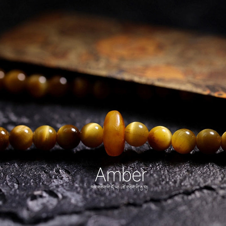 Buddha Stones 108 Mala Beads Natural Tiger Eye Rame Dorje Protezione Nappa Bracciale