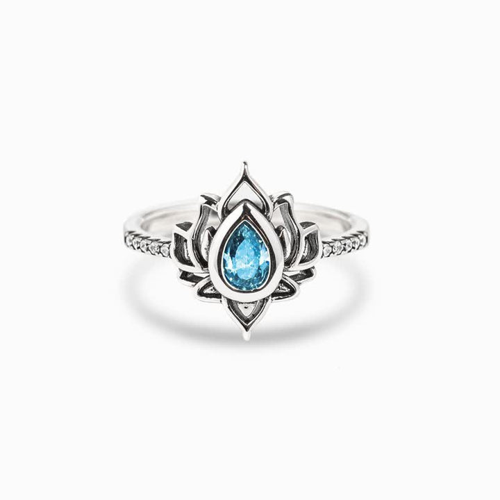 Anello di protezione con benedizione in zircone e loto in argento sterling Buddha Stones - image 0