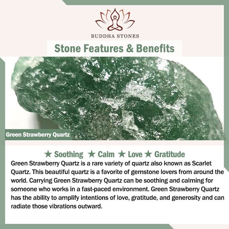 Braccialetto con ciondolo a forma di fiore di perla di quarzo fragola verde naturale Buddha Stones