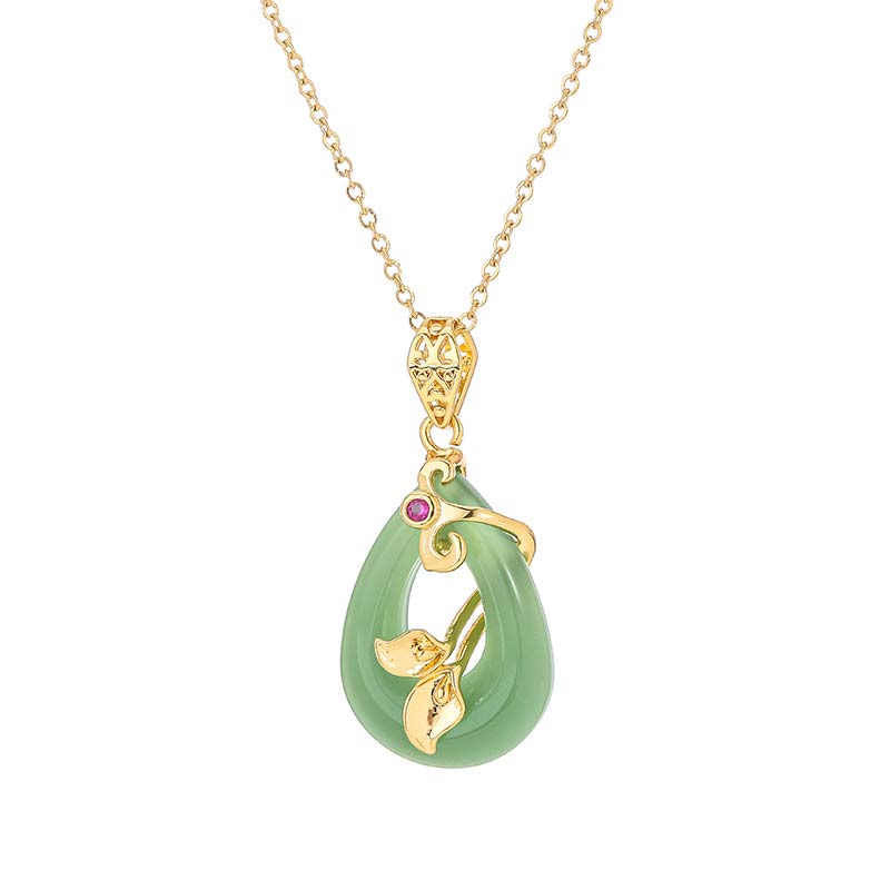 Collana Buddha Stones a forma di pietra ovale in giada con motivo a benedizione e fortuna