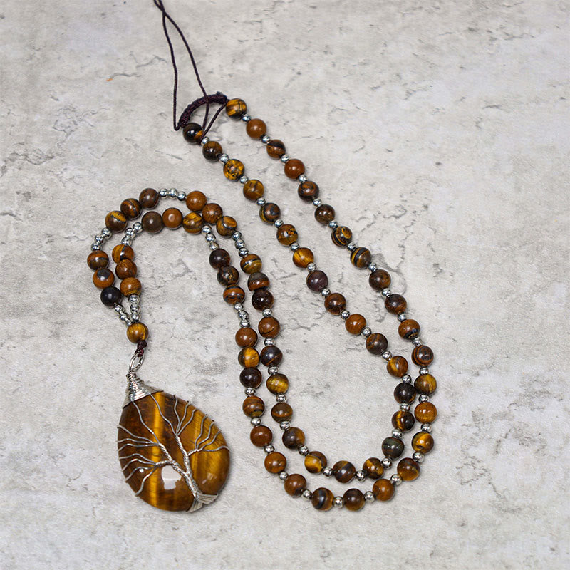 Collana con ciondolo di perline di forza di occhio di tigre naturale Buddha Stones