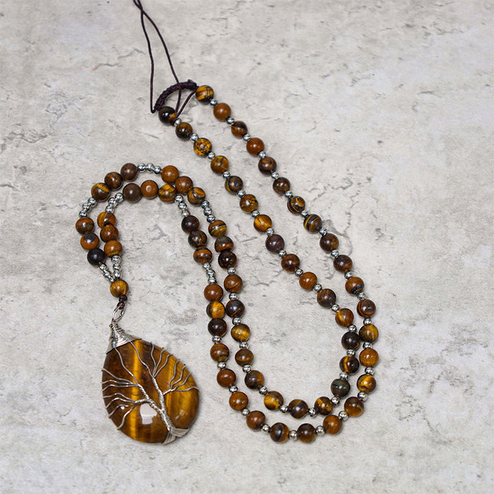 Collana con ciondolo di perline di forza di occhio di tigre naturale Buddha Stones