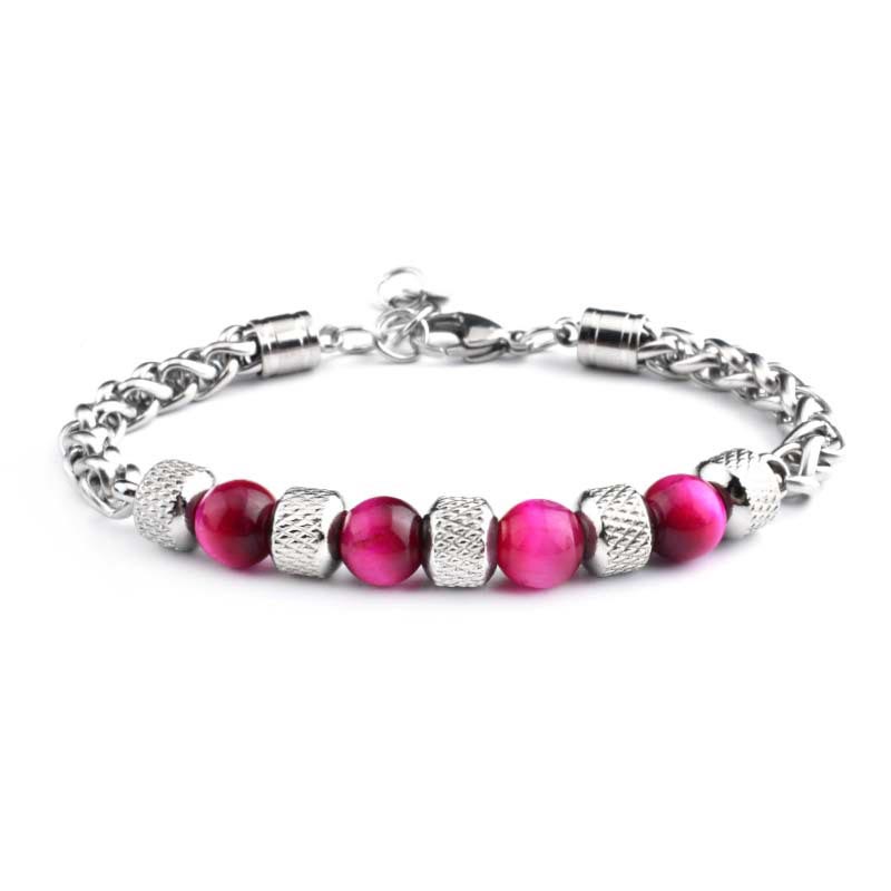 Buddha Stones Bracciale coraggio con perline in occhio di tigre e onice nero - Occhio di tigre rosso rosa 8mm - image 9