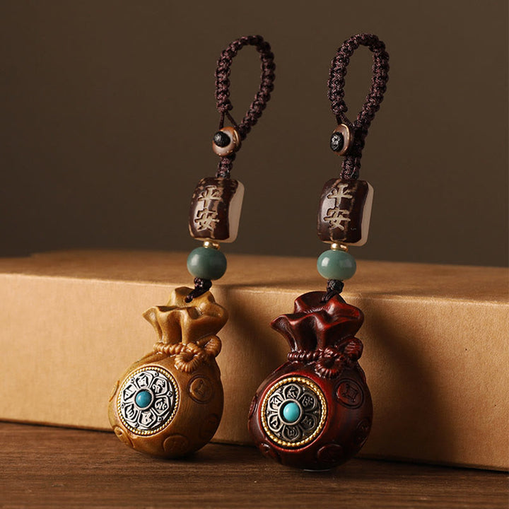 Buddha Stones Piccola foglia Sandalo rosso Sandalo verde Borsa per soldi Om Mani Padme Hum Portachiavi di protezione girevole Decorazione da appendere al telefono - image 14