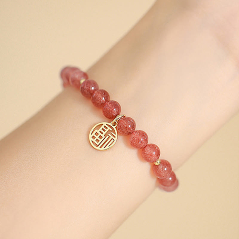 Braccialetto con ciondolo curativo in quarzo fragola placcato oro 14K Buddha Stones Fu