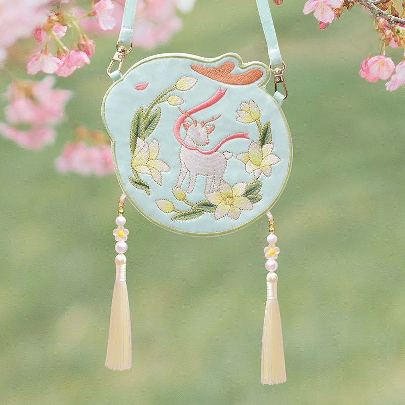 Buddha Stones Ricamo Panda Fortunato Gatto Shiba Inu Cervo Coniglio Volpe Fiore Animale Carino Borsa Hanfu Borsa A Tracolla Borsa A Tracolla