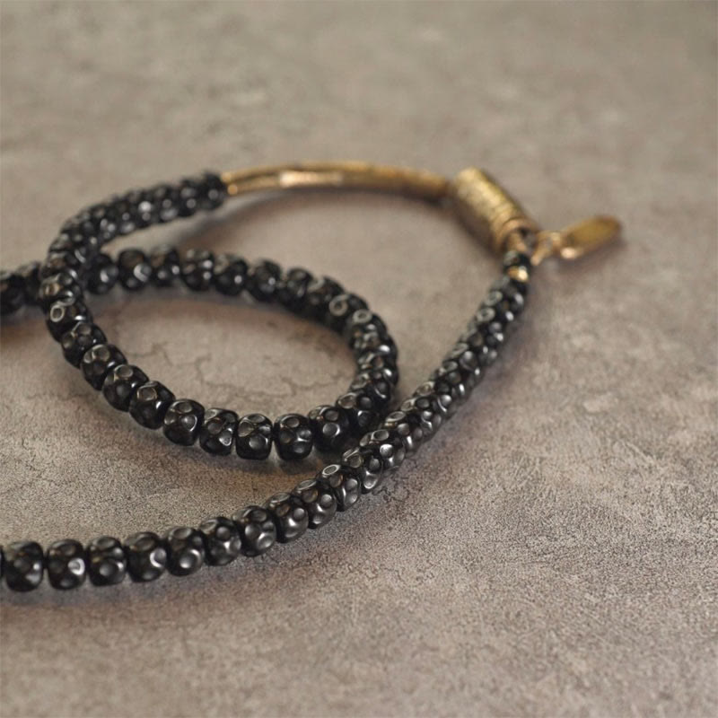 Bracciale triplo giro in ottone e rame con guscio di cocco retrò Buddha Stones - image 7