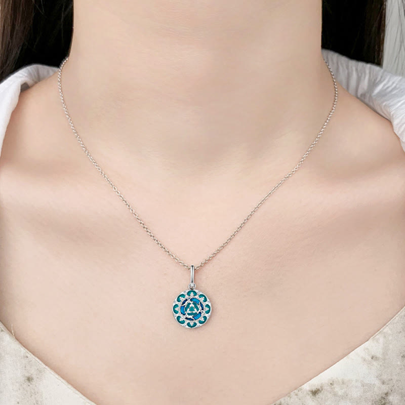 Collana pendente in argento sterling 925 con tre conigli in equilibrio, turchese rotondo , Buddha Stones - image 6