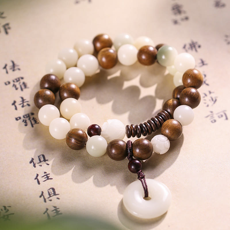 Braccialetto doppio giro Buddha Stones Bodhi Seed Sandalo verde Lotus Peace Buckle Harmony