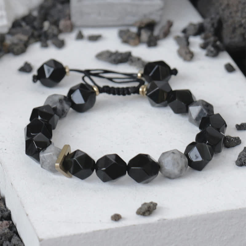 Braccialetto di purificazione con pietra glitterata nera e ossidiana nera