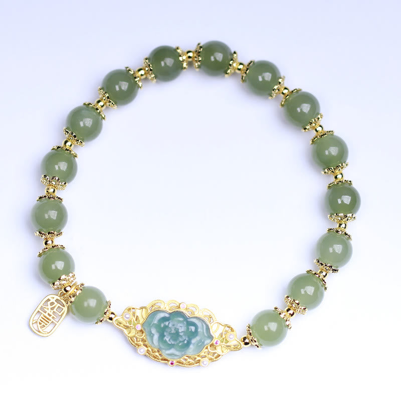 Braccialetto portafortuna in giada Hetian con Buddha Stones , argento sterling 925 placcato oro 14K - image 3