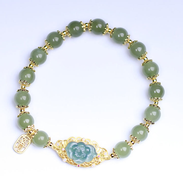 Braccialetto portafortuna in giada Hetian con Buddha Stones , argento sterling 925 placcato oro 14K - image 3