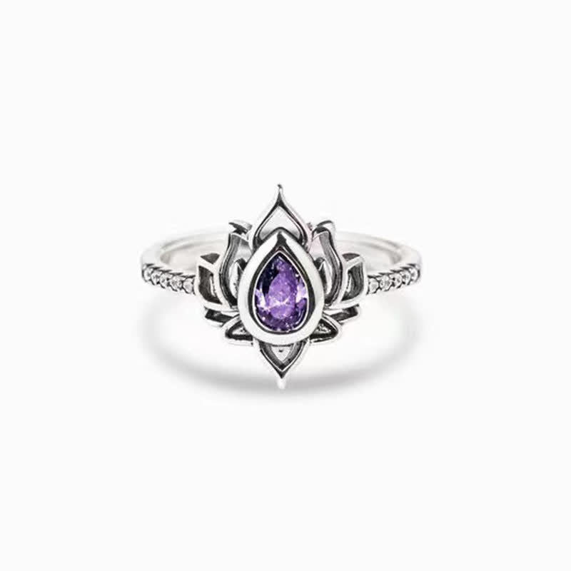 Anello di protezione con benedizione in zircone e loto in argento sterling Buddha Stones - image 2