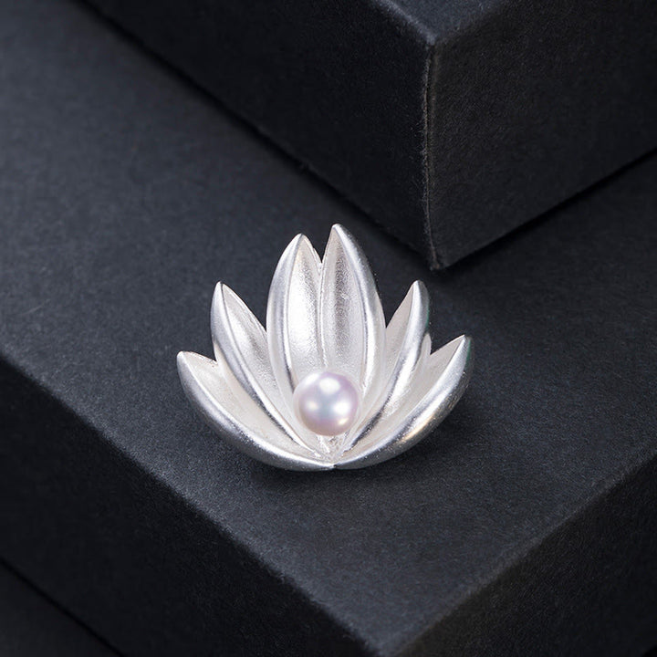 Spilla Buddha Stones 925 Sterling Silver Lotus Flower Pearl New Beginning - image 1