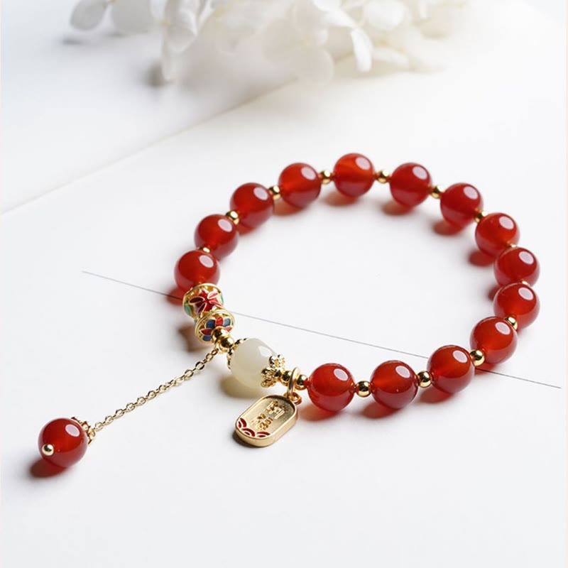 Braccialetto con ciondolo di fiducia in pietra naturale Buddha Stones e giada di Hetian Fu Character