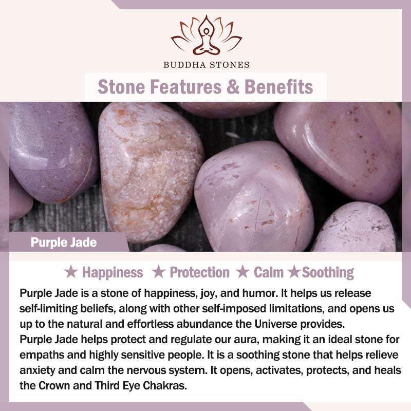 Braccialetto della felicità con ciondolo volpe in giada viola naturale Buddha Stones