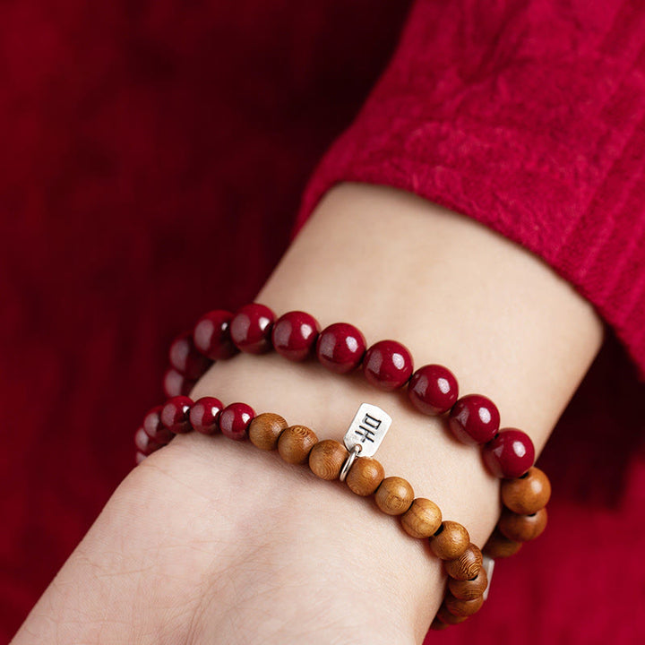 Bracciale Buddha Stones in argento sterling 925, legno di pesca, cinabro, allontana gli spiriti maligni - image 3