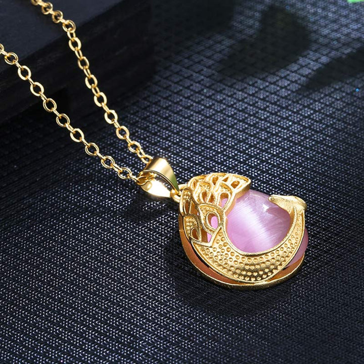 Collana pendente con ciondolo in cristallo rosa, calcedonio verde, pavone, rame, amore lenitivo - image 1