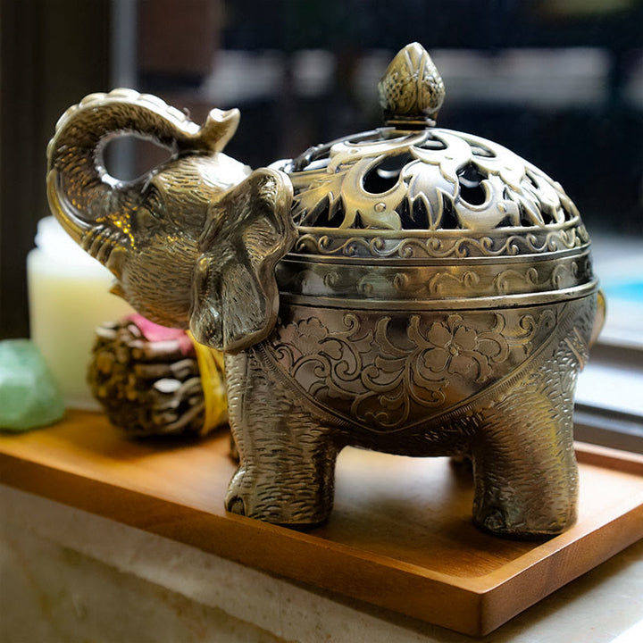 Buddha Stones Porta incenso in lega di elefante, decorazione per la casa, bruciatore di incenso - image 9