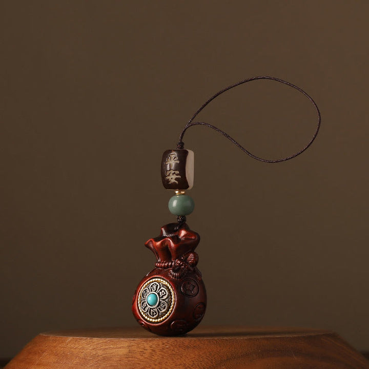 Buddha Stones Piccola foglia Sandalo rosso Sandalo verde Borsa per soldi Om Mani Padme Hum Portachiavi di protezione girevole Decorazione da appendere al telefono - Sandalo rosso a foglia piccola (allontana gli spiriti maligni ♥ Protezione) - Decorazione da appendere al telefono - image 5
