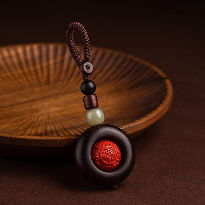Buddha Stones Tibet Om Mani Padme Hum PiXiu Moneta di rame Piccola foglia Sandalo rosso Cinabro Protezione Portachiavi