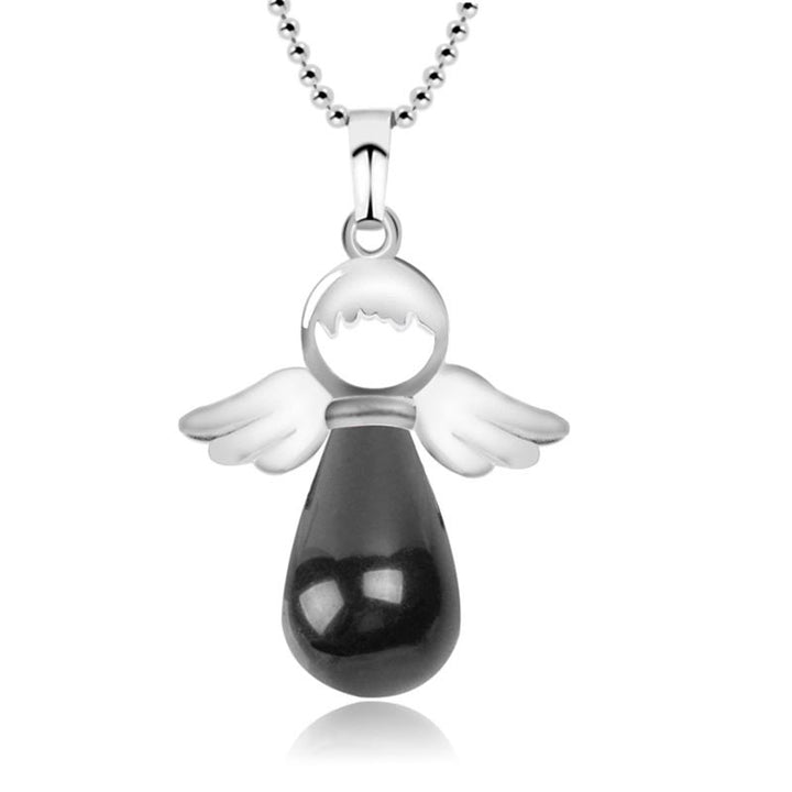 Collana con ciondolo portafortuna in cristallo naturale con piccole ali d'angelo Buddha Stones