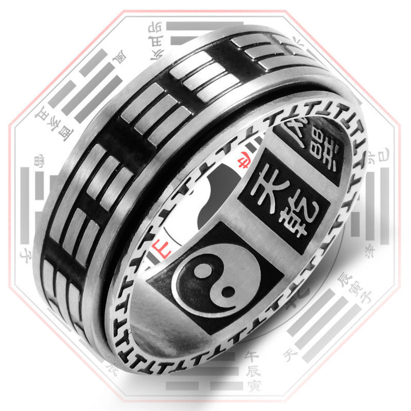 Anello girevole in acciaio al titanio con equilibrio Buddha Stones Bagua Yin Yang