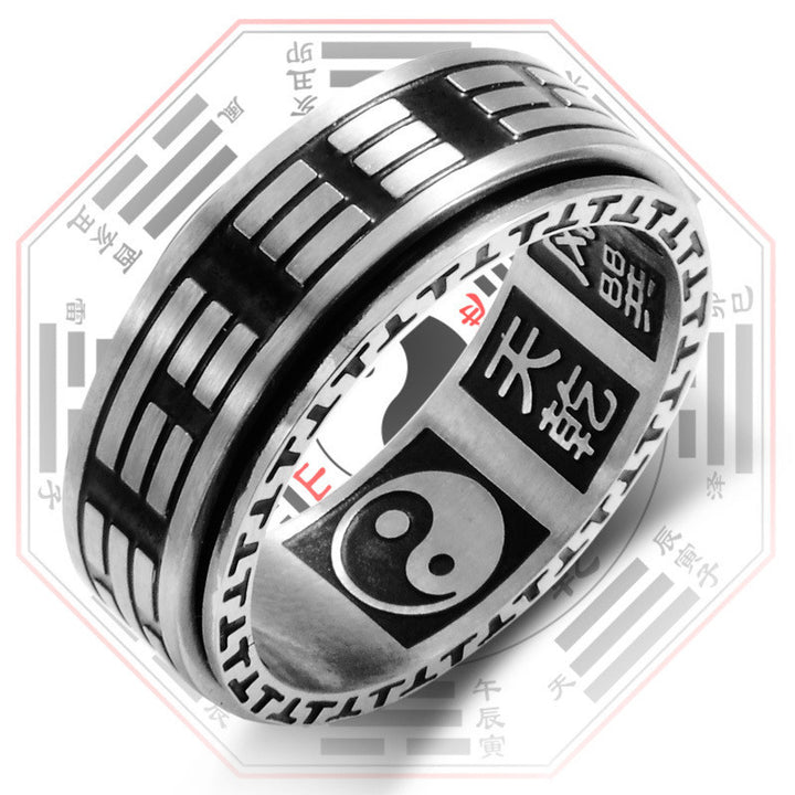 Anello girevole in acciaio al titanio con equilibrio Buddha Stones Bagua Yin Yang