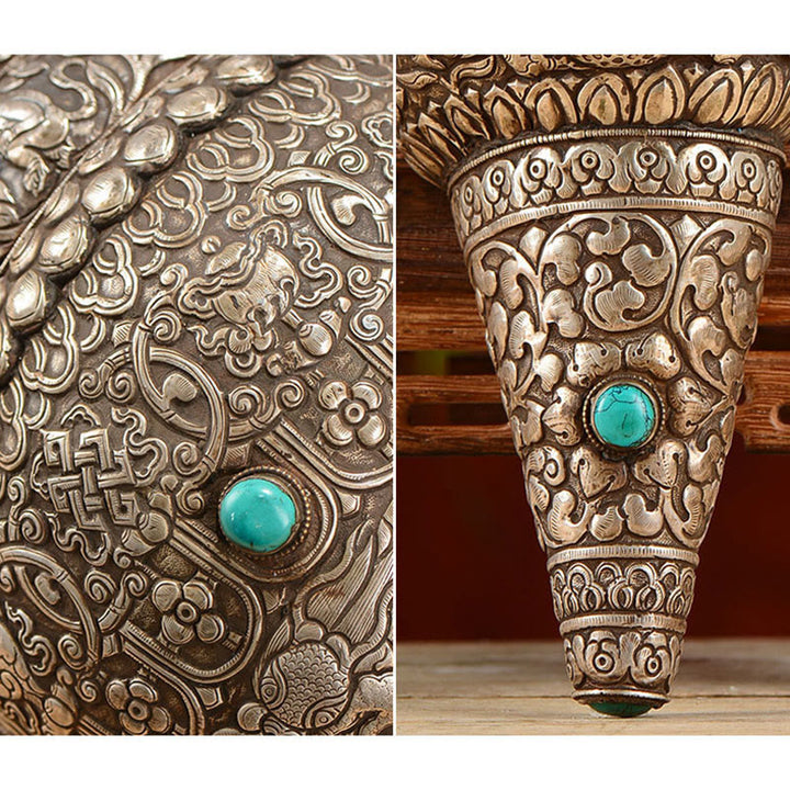 Tibetano fatto a mano naturale Shankha inciso otto simboli di buon auspicio conchiglia fortunata decorazione per la casa - image 7
