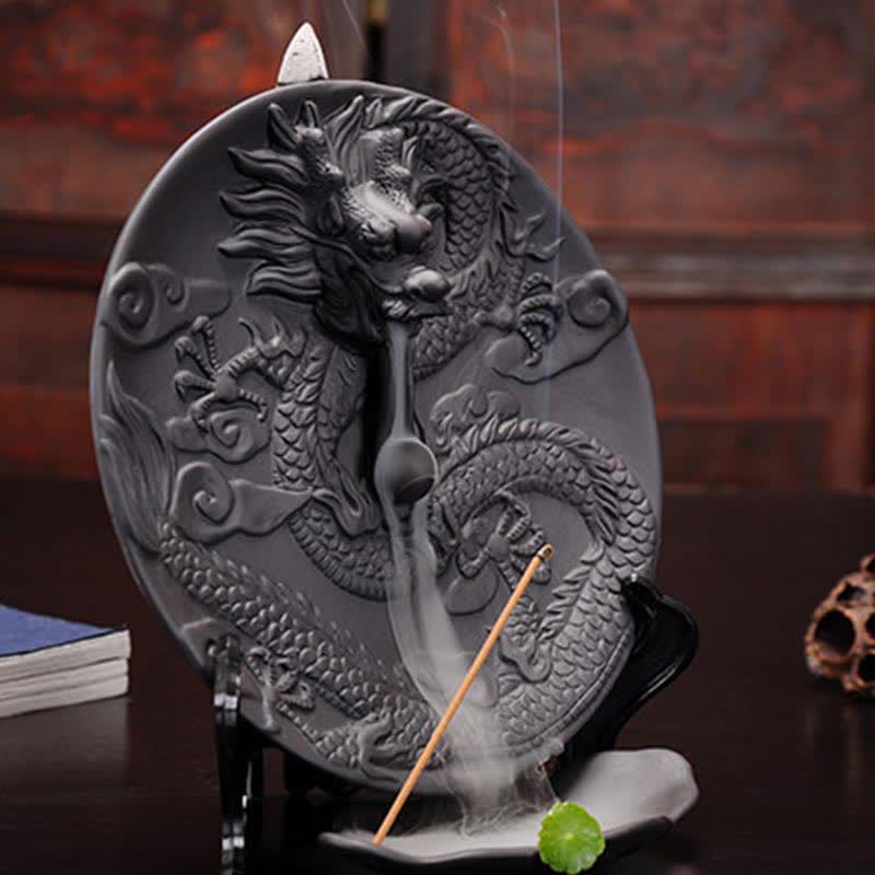 Bruciatore di incenso per meditazione con fontana di fumo a riflusso in ceramica Dragon