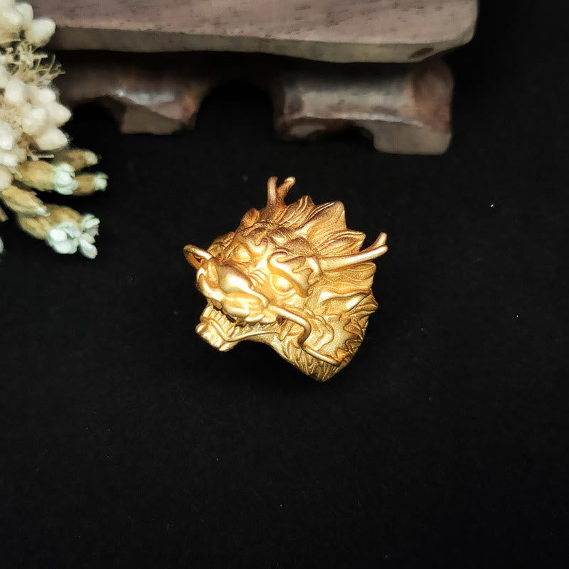 Anello di protezione della fortuna del drago dorato Buddha Stones