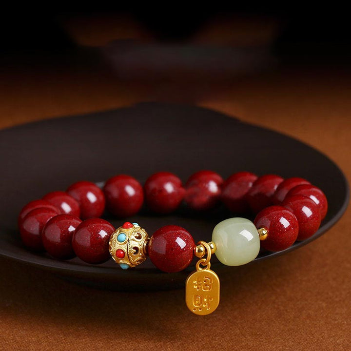 Braccialetto con ciondolo di protezione della fortuna in avventurina verde cinabro Buddha Stones