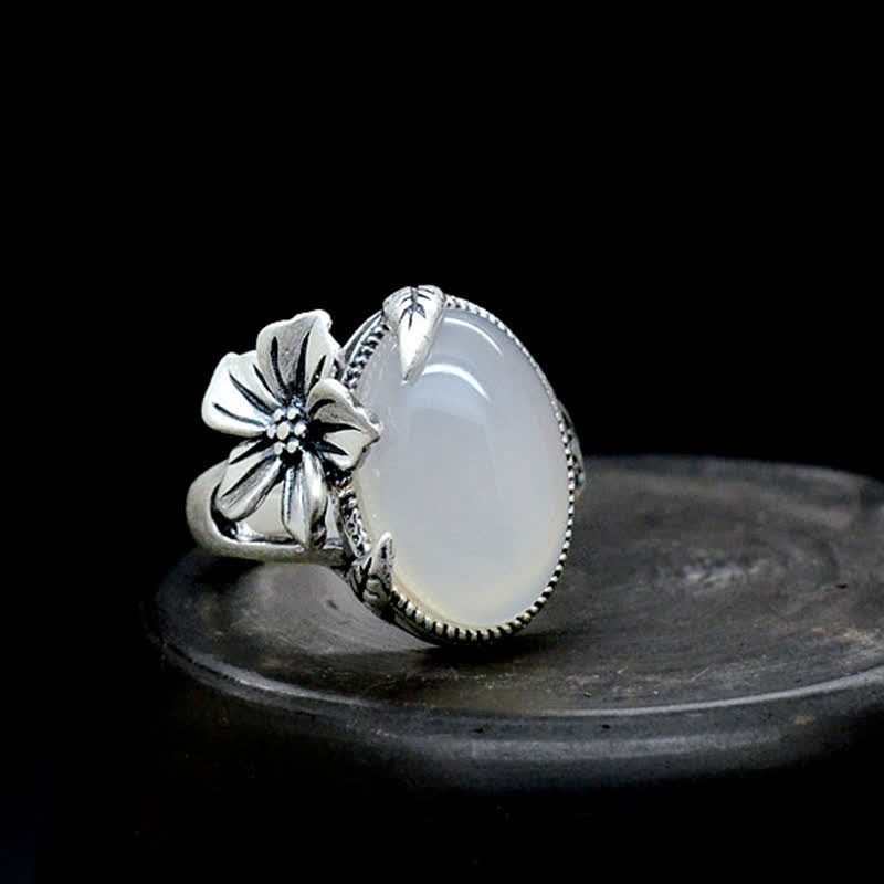 Anello in argento sterling 990 con calcedonio naturale e prugna, armonia positiva - 61,9-64,1 mm - image 0