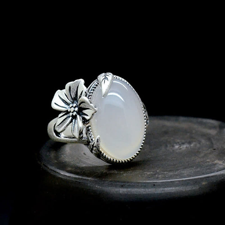 Anello in argento sterling 990 con calcedonio naturale e prugna, armonia positiva - 61,9-64,1 mm - image 0