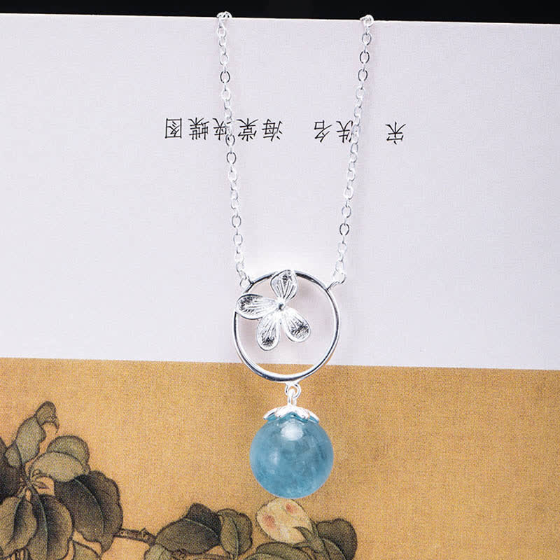 Buddha Stones 925 Sterling Silver Acquamarina Naturale Foglia Fiore Orecchini Collana Pace - image 11