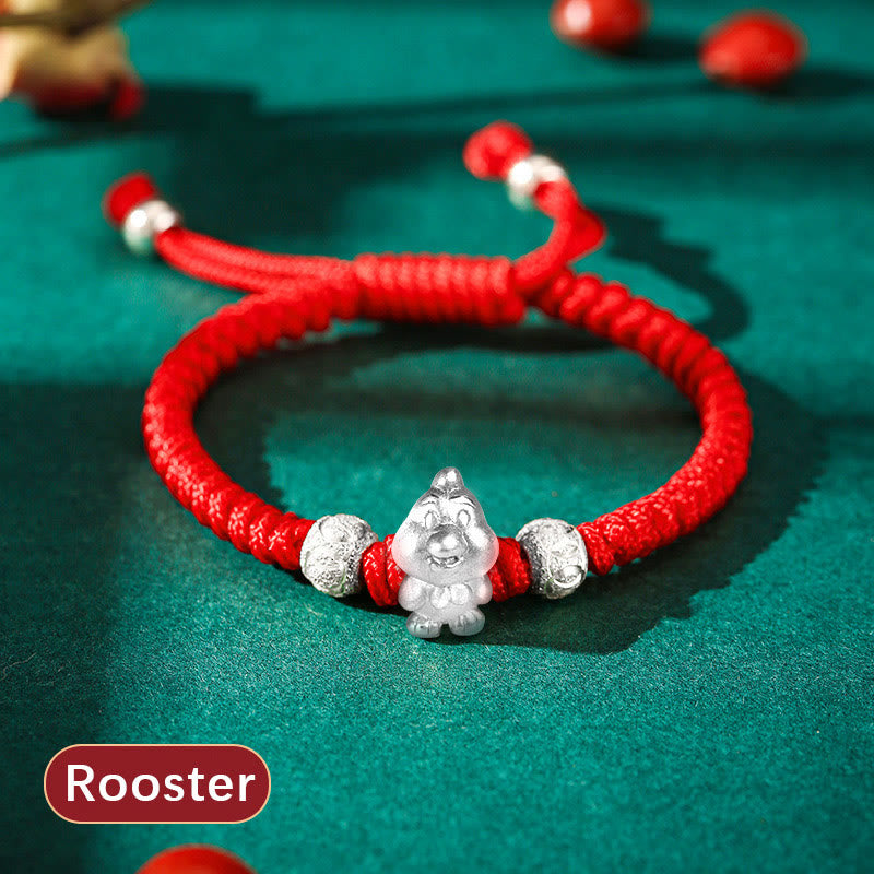 Braccialetto per bambini fatto a mano in corda rossa con Buddha Stones, in argento sterling 999, con zodiaco cinese - Gallo (misura del braccialetto 12+4 cm) - image 22