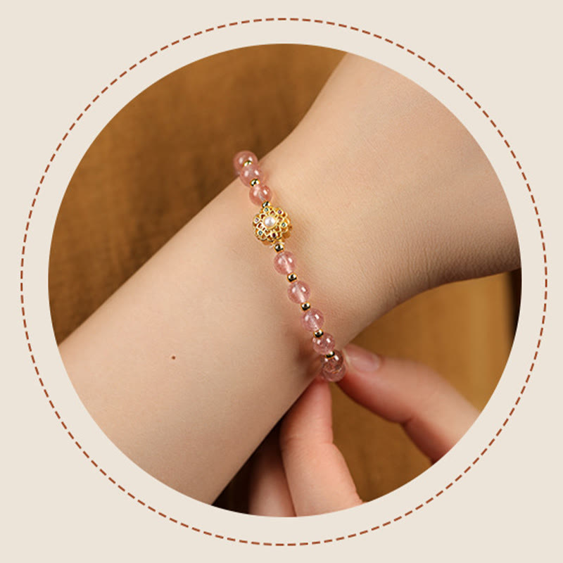 Bracciale con ciondolo positivo Fu Character Buddha Stones placcato oro 14K, quarzo fragola naturale Labradorite Sun Stone