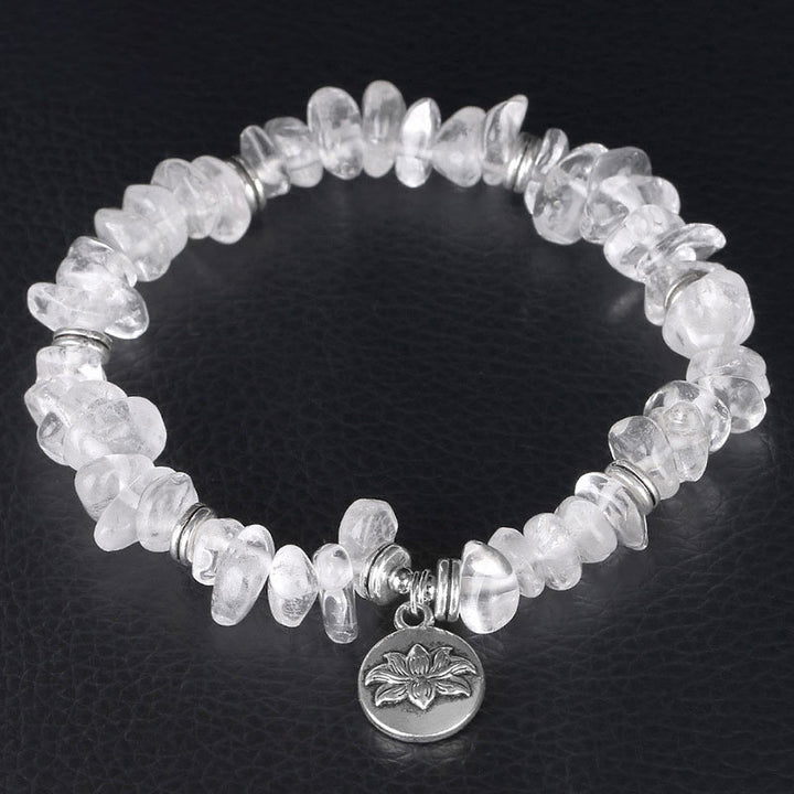 Braccialetto di guarigione di loto in cristallo bianco naturale Buddha Stones