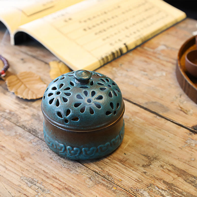 Buddha Stones Mini Hollow Meditazione Spirituale Ceramica Piccolo Bruciatore di Incenso Decorazione