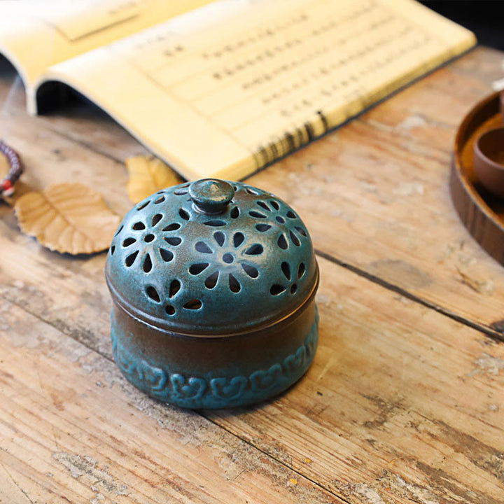 Buddha Stones Mini Hollow Meditazione Spirituale Ceramica Piccolo Bruciatore di Incenso Decorazione