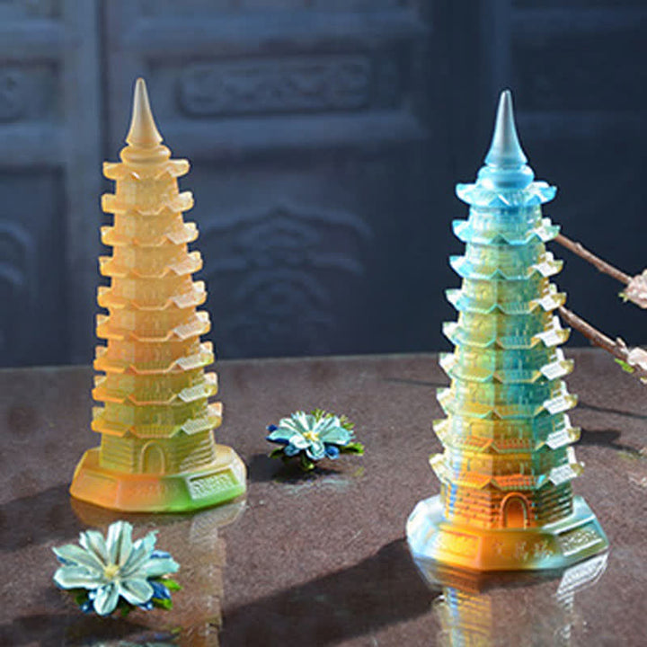 Torre di Wenchang Feng Shui fatta a mano in cristallo Liuli Pagoda Pezzo d'arte Fortuna Decorazione per ufficio in casa - image 3