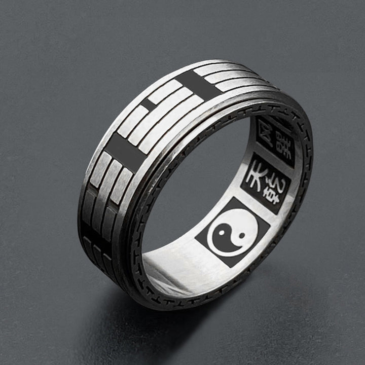 Anello girevole in acciaio al titanio con equilibrio Buddha Stones Bagua Yin Yang