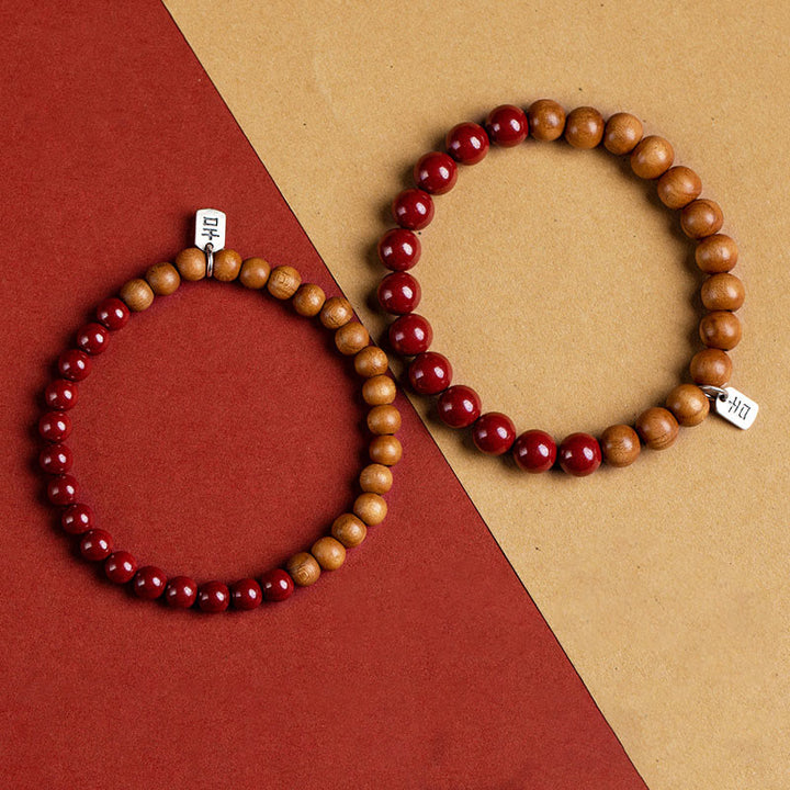 Bracciale Buddha Stones in argento sterling 925, legno di pesca, cinabro, allontana gli spiriti maligni - image 2